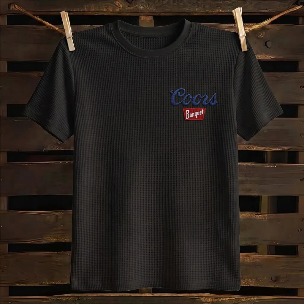 Unisex Western Embroidered Logo Waffle Knit T-Shirt