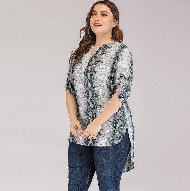 Plus Size Snake Print Blusas Mujer De Moda Chiffon Shirt Womens Tops And Blouses Shirts Camisas Mujer Roupa Feminina