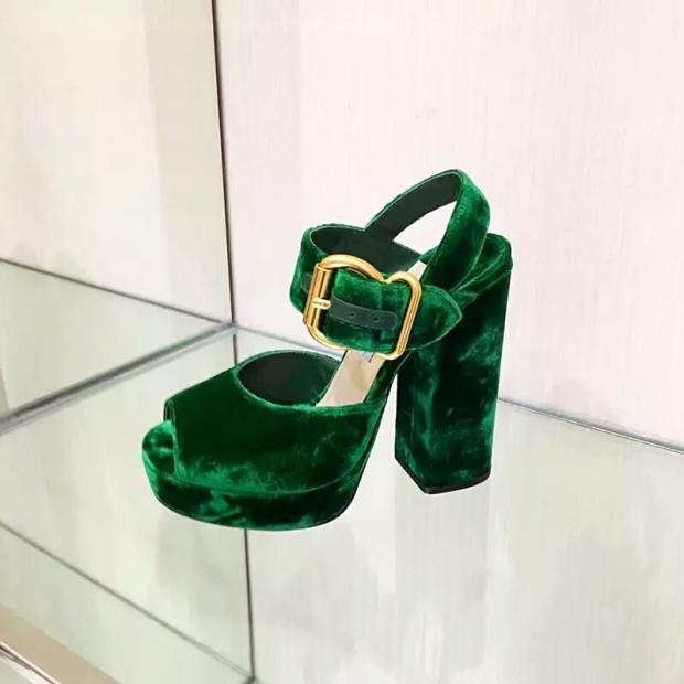 Green velvet platform heels sale