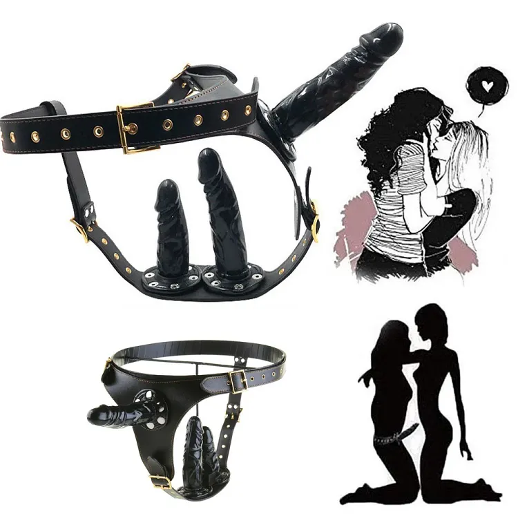 pornhint Pornhint BDSM Bondage Removable Strap Three Plug w/ Harness Strapon Plugs Chastity Belt Bondage