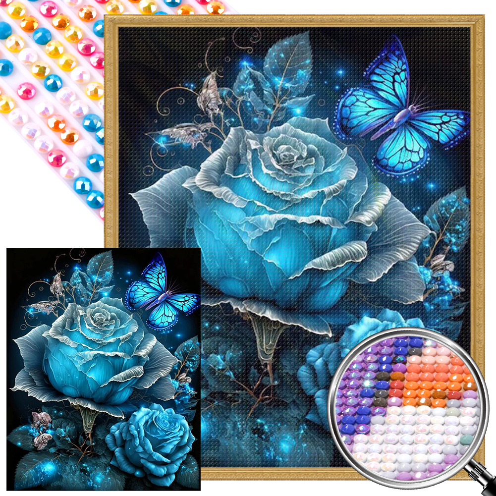 Full Round Partial AB Diamond Painting Blue Fantasy Rose(Canvas45*55cm)