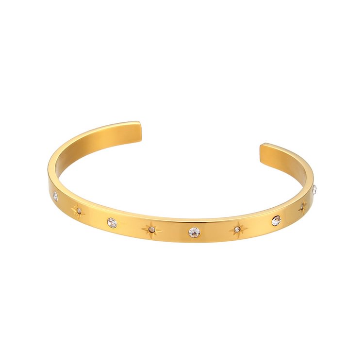 Octagon Round Zircon Stainless Steel Open Bracelet