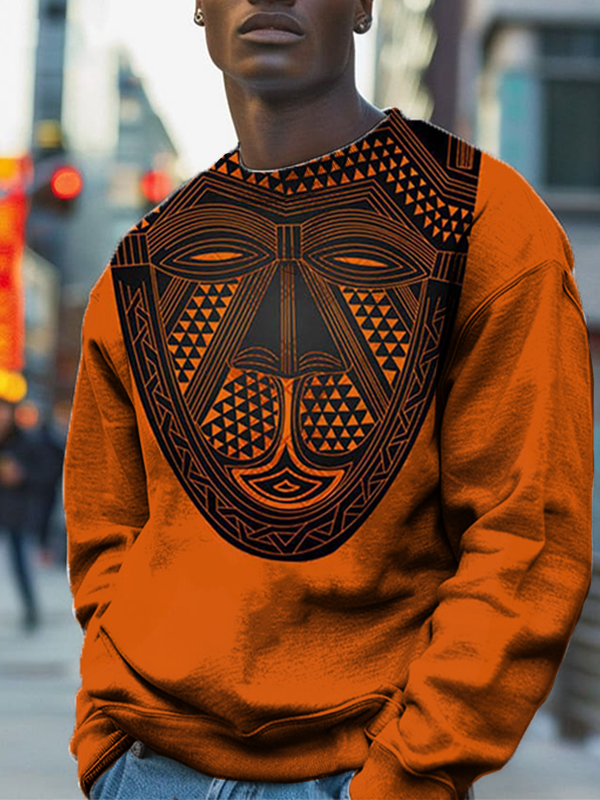 Men's Black Tribal Facial Geometry Art Print Casual Sweatshirt