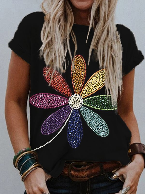 Comstylish Diamond Flower Art Short Sleeve T Shirt