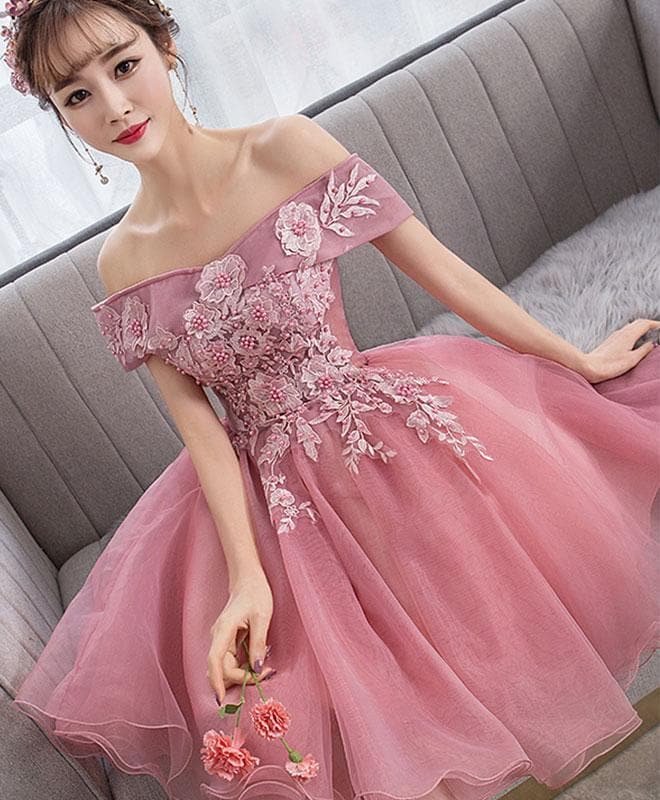 Pink Tulle Lace Short Prom Dress Pink Lace Homecoming Dress