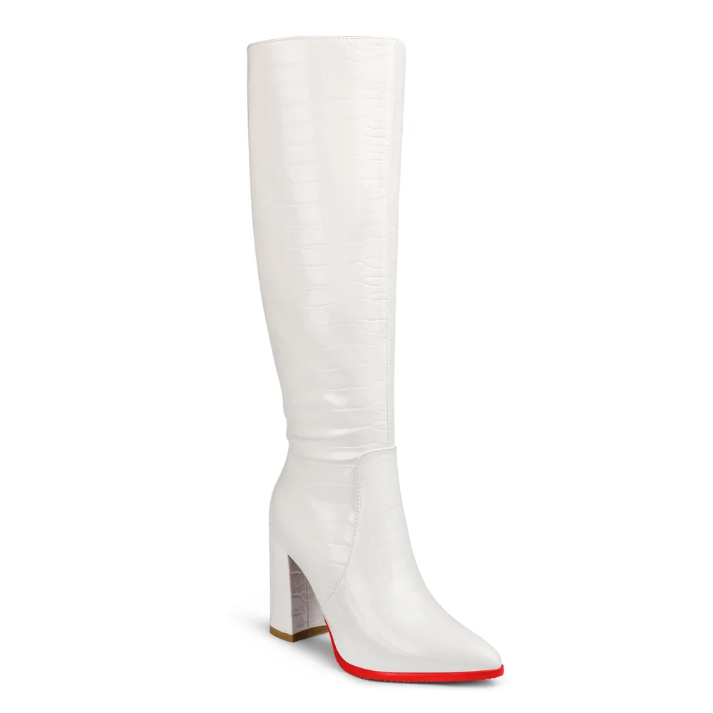 90mm Women's  Knee Boots Genuine Leather Red Bottom High Heels Mechanical Style Boots-MERUMOTE