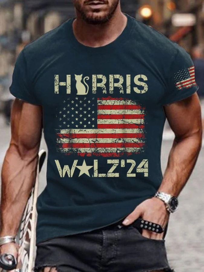 Men's American Flag Print Crew Neck T-Shirt socialshop
