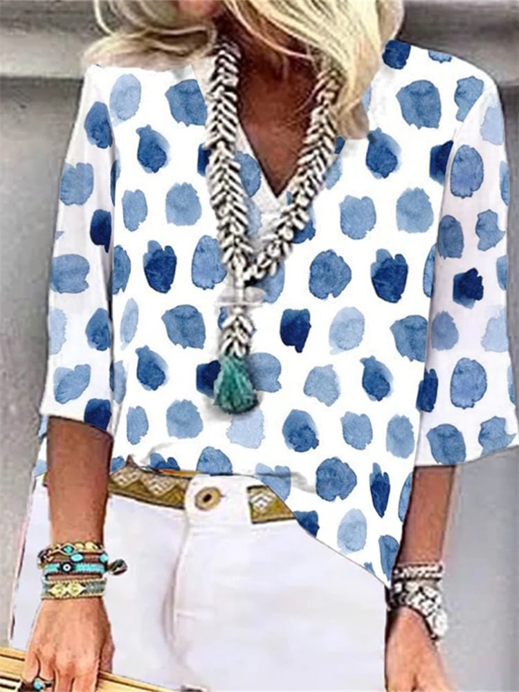 Comstylish Dots Watercolor Art V Neck Tunic