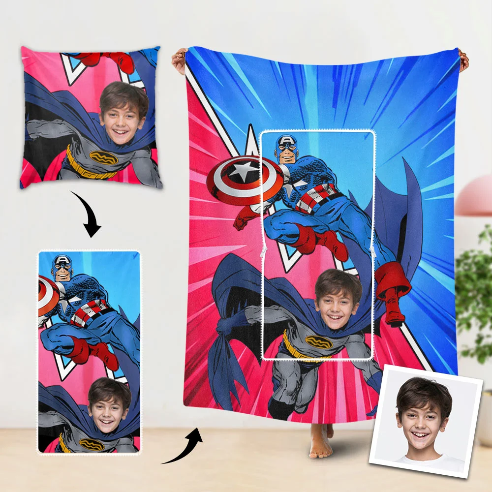 Custom Travel Blanket Personalized American Captain And Batman Pillow Blanket