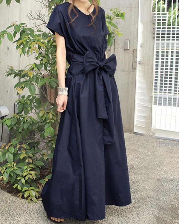 Fashionable Personality Solid Color Long Sleeve Dress
