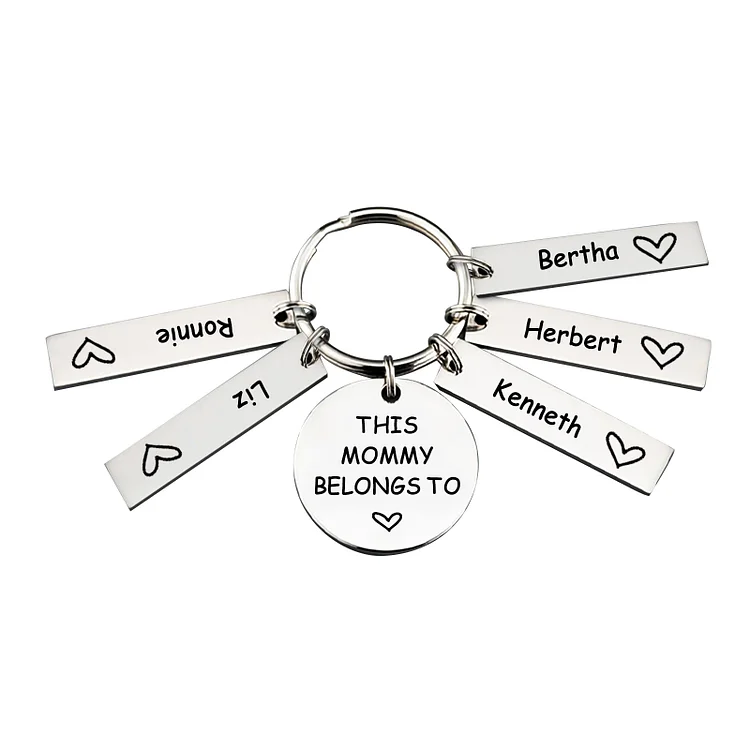 5 Names - Personalized Name Keychain Stainless Steel Keychain Special Gift for Mommy/Mummy/Dad