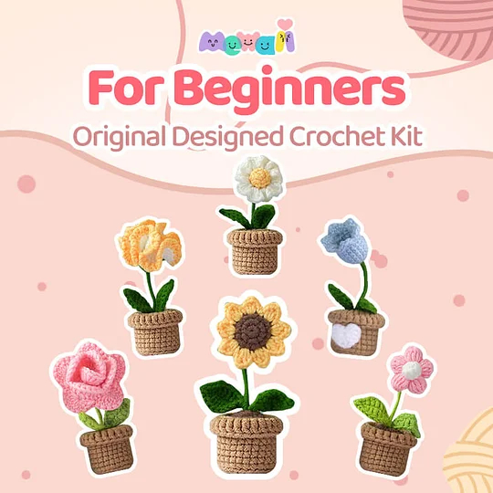 Mewaii®Crochet Kit Flowers for Beginners with Easy Peasy Yarn 6pcs