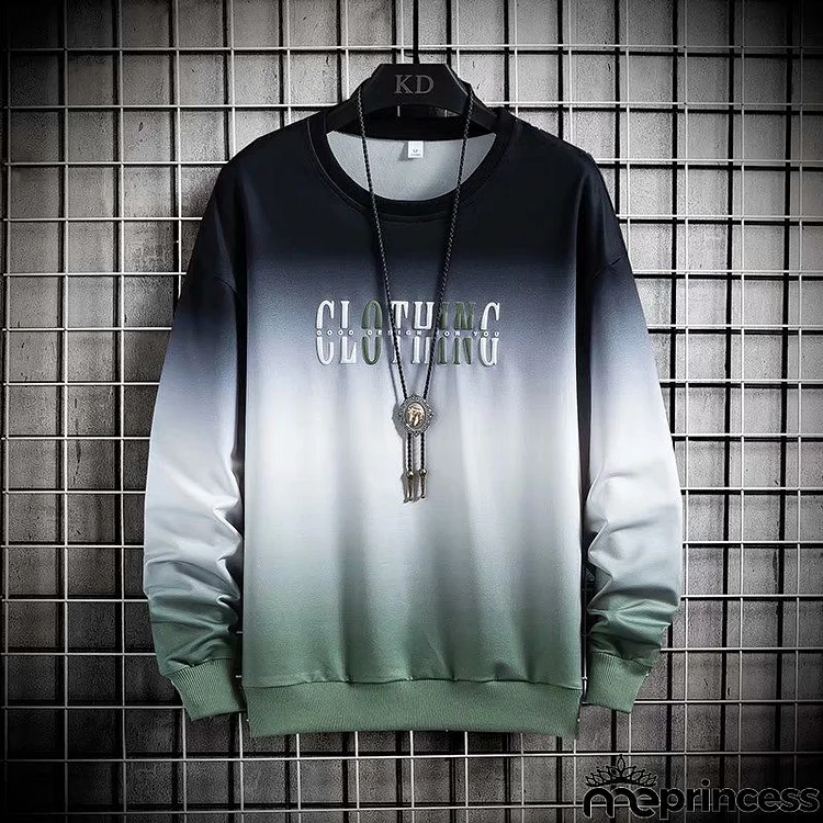 Men Plus Size Casual Long Sleeve Round Neck Letter Printed Color Blocking Thin Sweatshirt