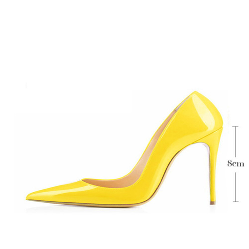 VCshoes Women Pumps Woman Shoes High Heel Pointed Toe Patent Leather Valentine Shoes Yellow 12 Cm Stiletto Ladies Shoes QP002