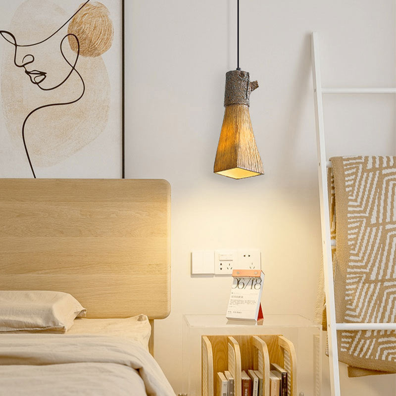 Traditional Vintage Stump Cylinder Resin 1-Light Pendant Light For Living Room