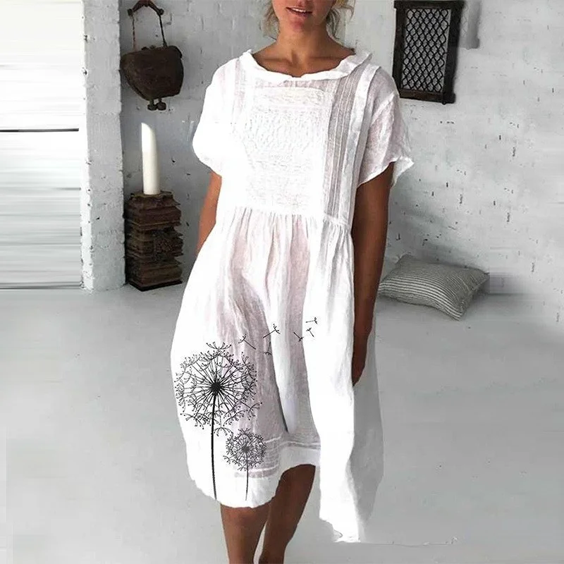 Women's Short Sleeve Dandelion Print Dress