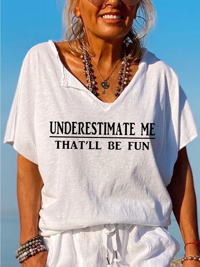 Funny Word Print V Neck Casual T-Shirt socialshop