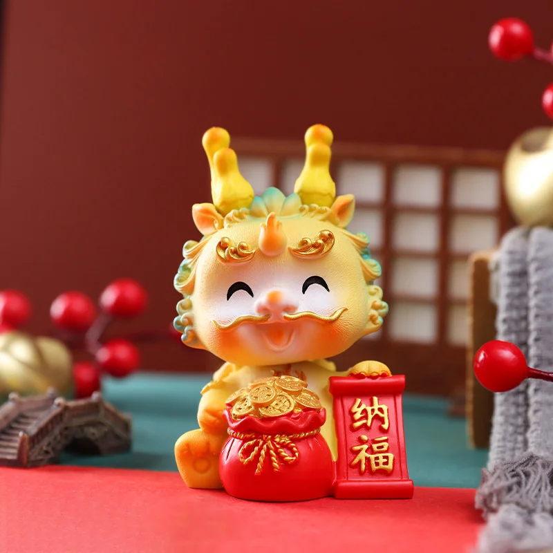 Chinese New Year Dragon Figurine Resin Zodiac Dragon Ornaments Statue Dragon Figures Cute Dragon ， 2024 Year of The Dragon Home Office Collection Gift