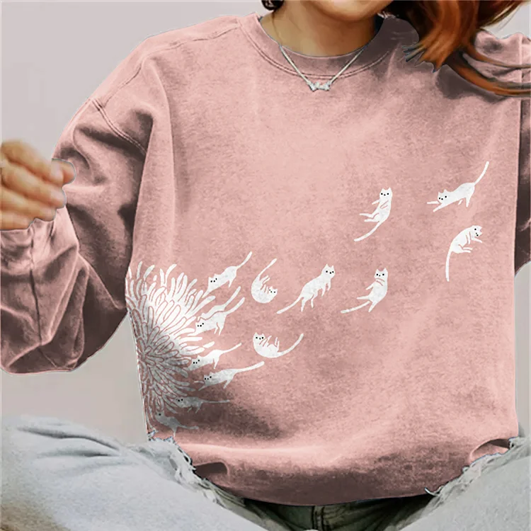 Comstylish Abstract Creative Dandelion Cat Painting Art Print Sweatshirt