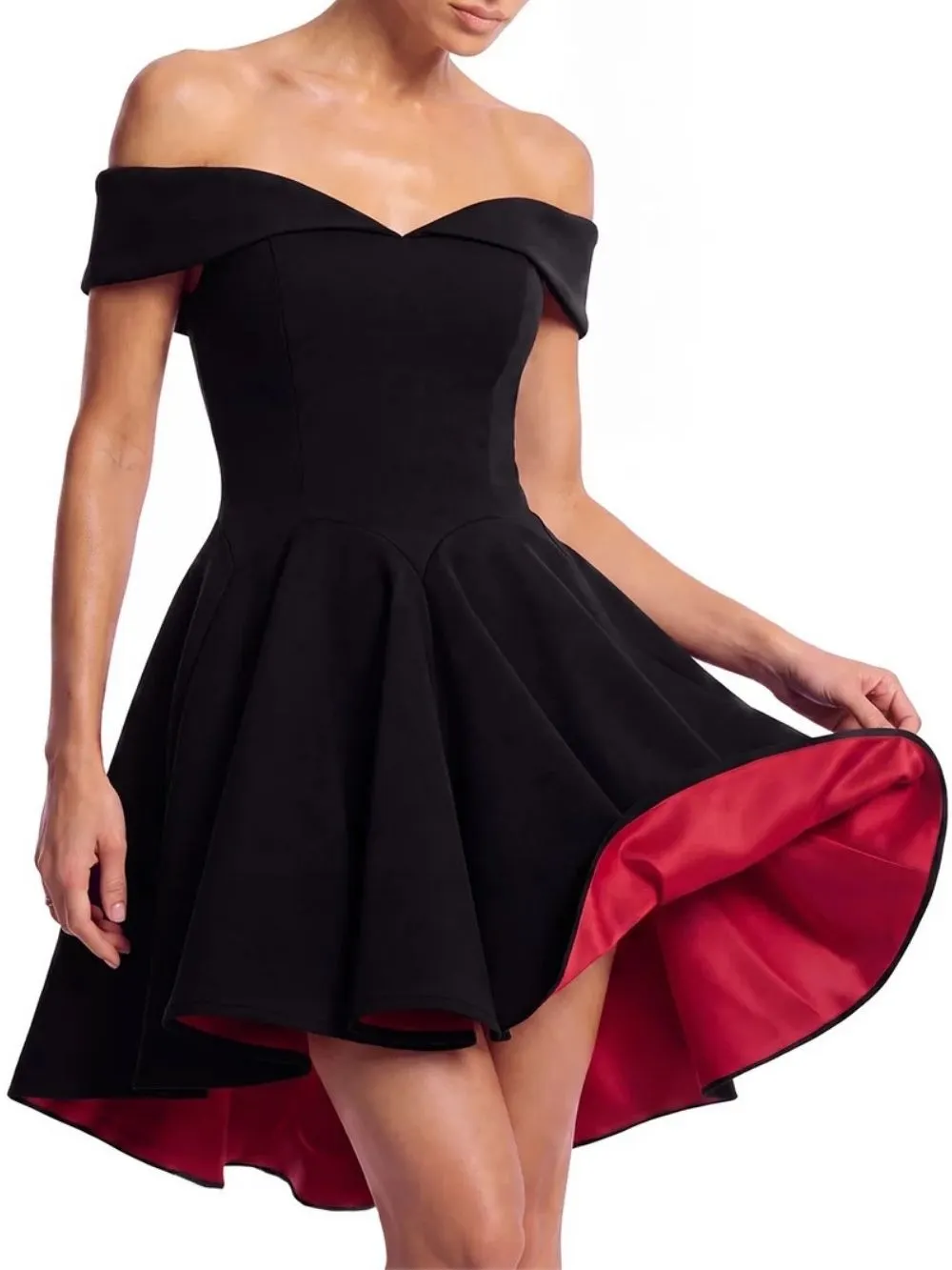 Fashionslee Women Drynex Off Shoulder Red Sole Mini Dress, Homecoming Dress