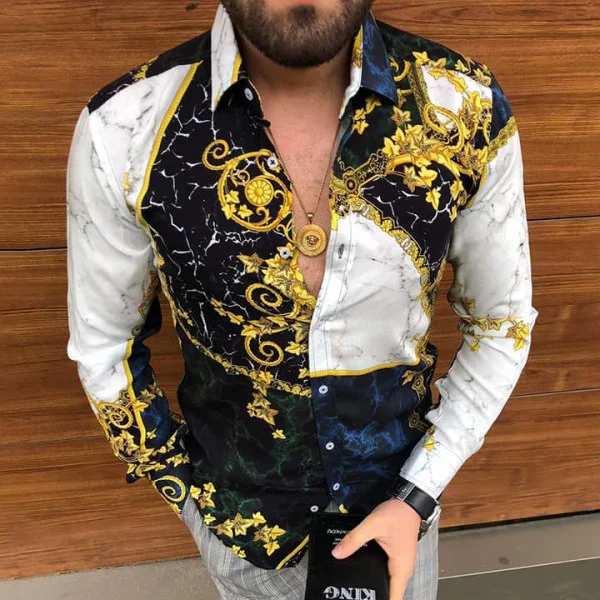 Color fashion leisure marble printed long sleeve shirt