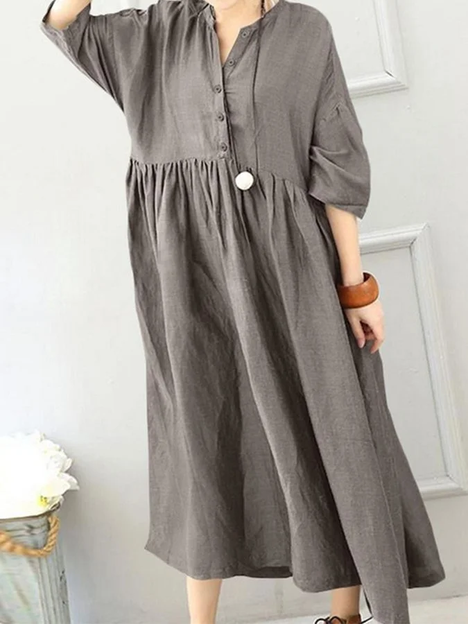 Women's Cotton Linen Comfortable Casual Loose Button Dress socialshop