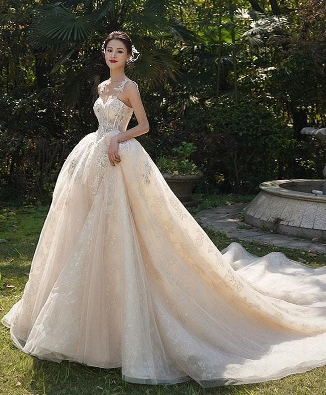 White Tulle Lace Long Wedding Dress, Wedding Gown