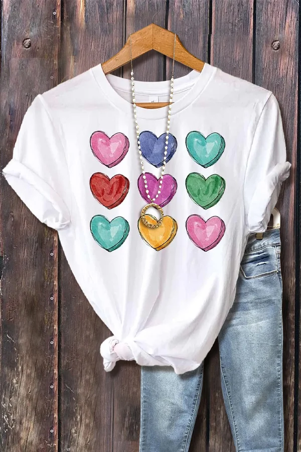 Colorful Heart Print T-Shirt