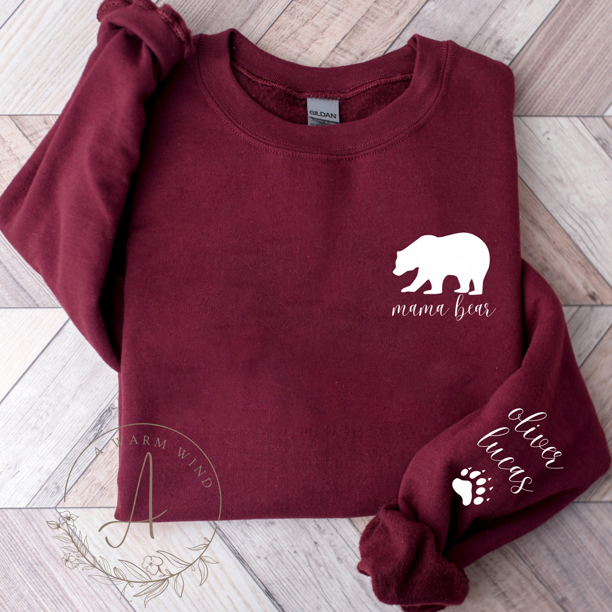 Mama Bear Sweatshirt with Kids Name on Sleeve