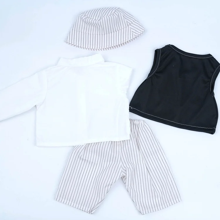 20-Inches Clothes Accessories White Striped Black Vest Set of Four for Reborn Baby Dolls