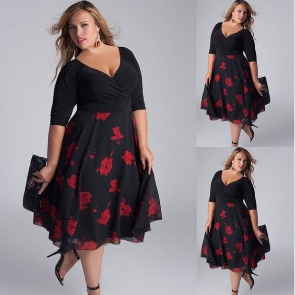 Spring Summer Women Fashion Plus Size Sexy V-Neck Floral Maxi Evening Party Boho Beach Dress Oversized Dress Large size dress L~3XL - BlackFridayBuys