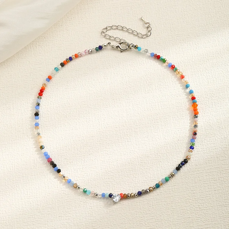 Nz2834 New Mixed Color Crystal String Beads Necklace Sweet Girlish Clavicle Chain All-Match Necklace