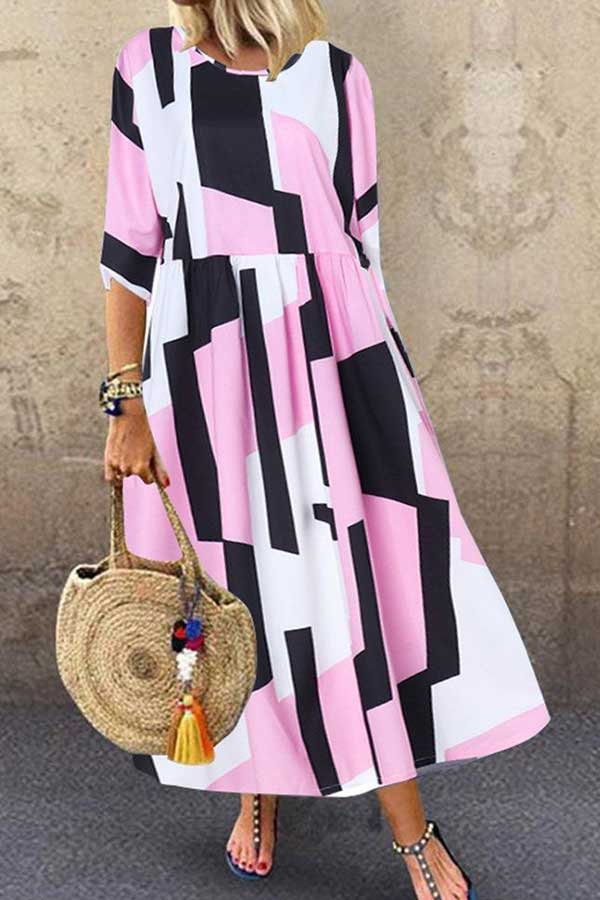 Pink Scoop Printed Vacation Dress - Life is Beautiful for You - SheChoic