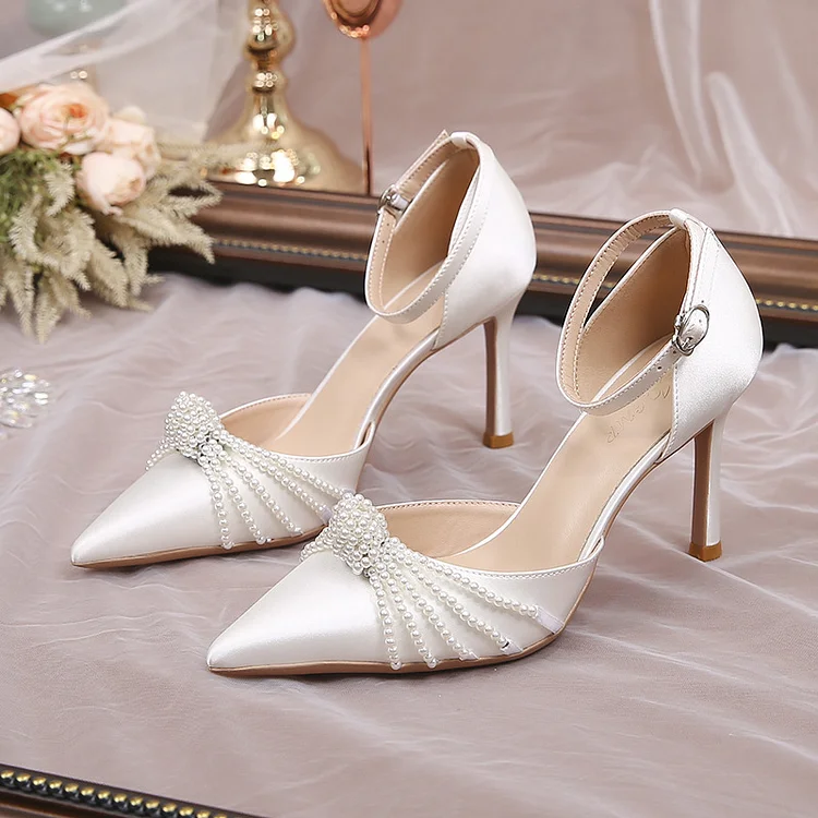 2023 New Multiple Pearl Pointed Thin Heels with One Line Buckle High Heels, Sexy Silk Single Shoes for Women_ ecoleips_old