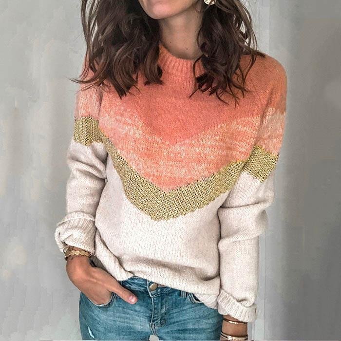 Comstylish Casual Color Block Stitching Sweater