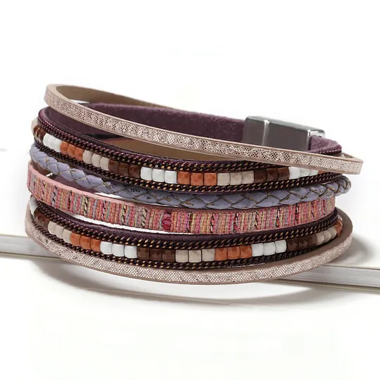 Bohemian bracelet hand-woven leather bracelet alloy magnetic buckle ladies fashion bracelet