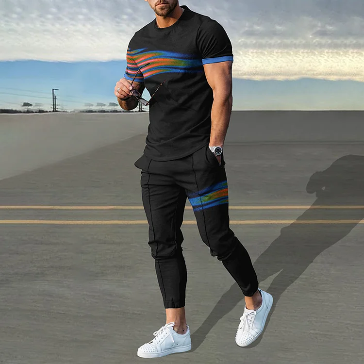 BrosWear Thermal Imaging Corrugation Print T-Shirt And Pants Co-Ord