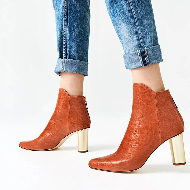 Orange Fashion Block Heel Ankle Boots US Size 3-15 Vdcoo