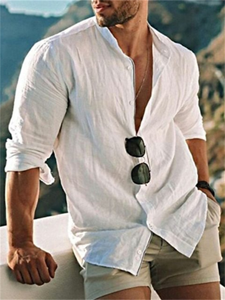 Men's Linen Shirt Shirt Summer Shirt Beach Shirt Black White