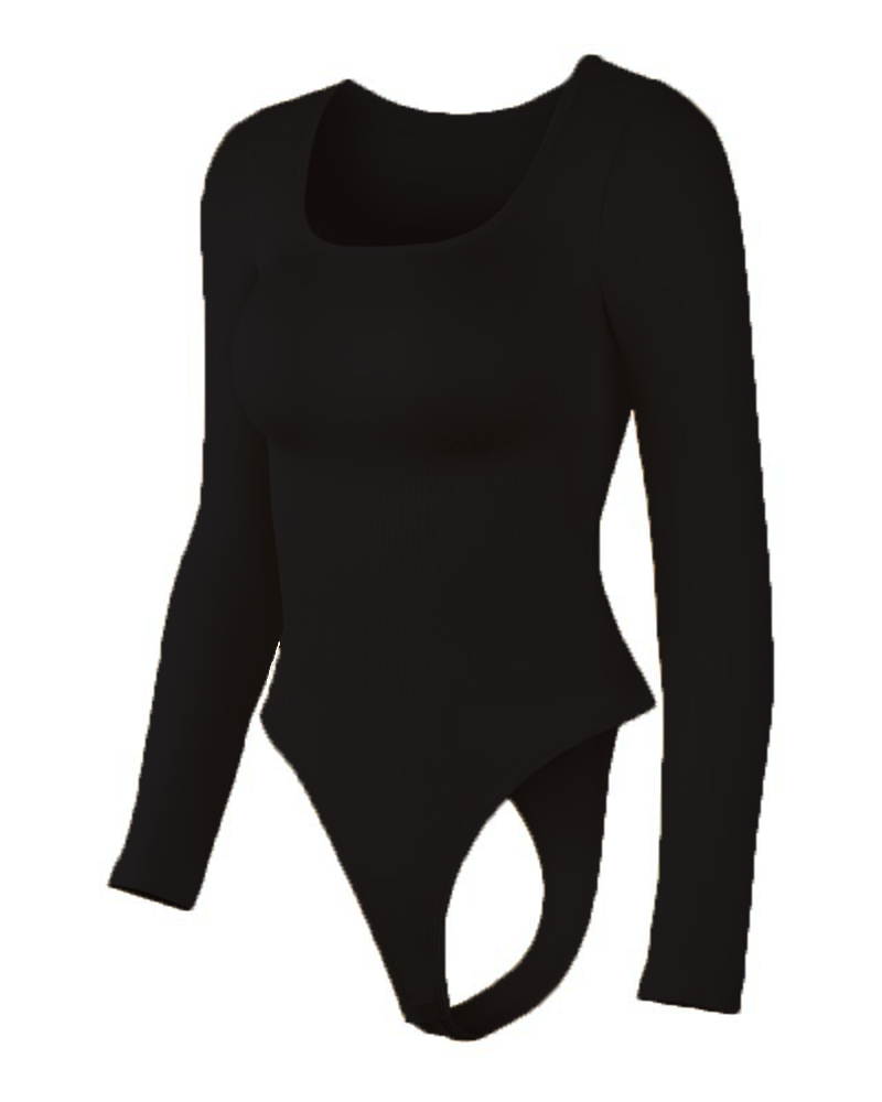 Long-Sleeved Square Neck Slim Waist Bodysuit