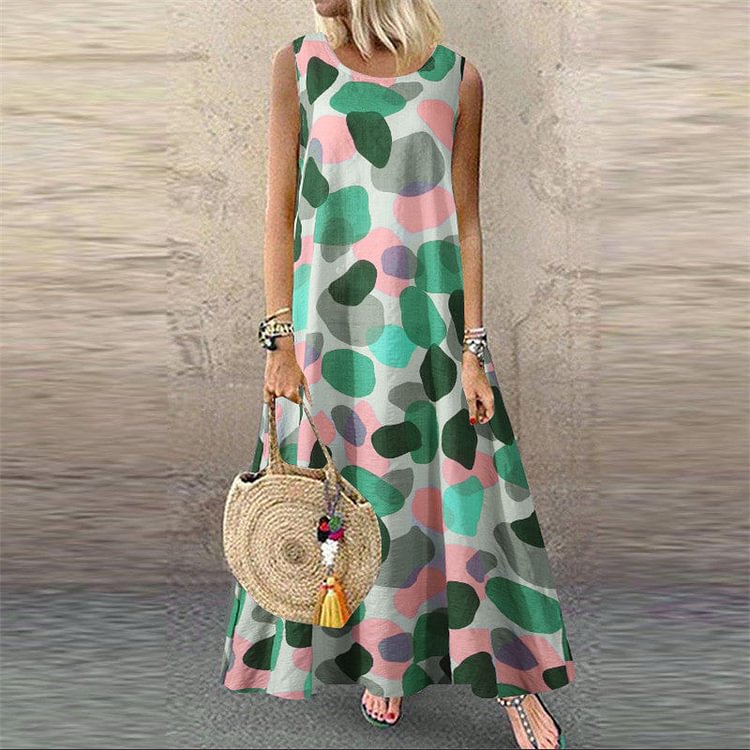 Women's A Line Geometric Pocket Print Dress