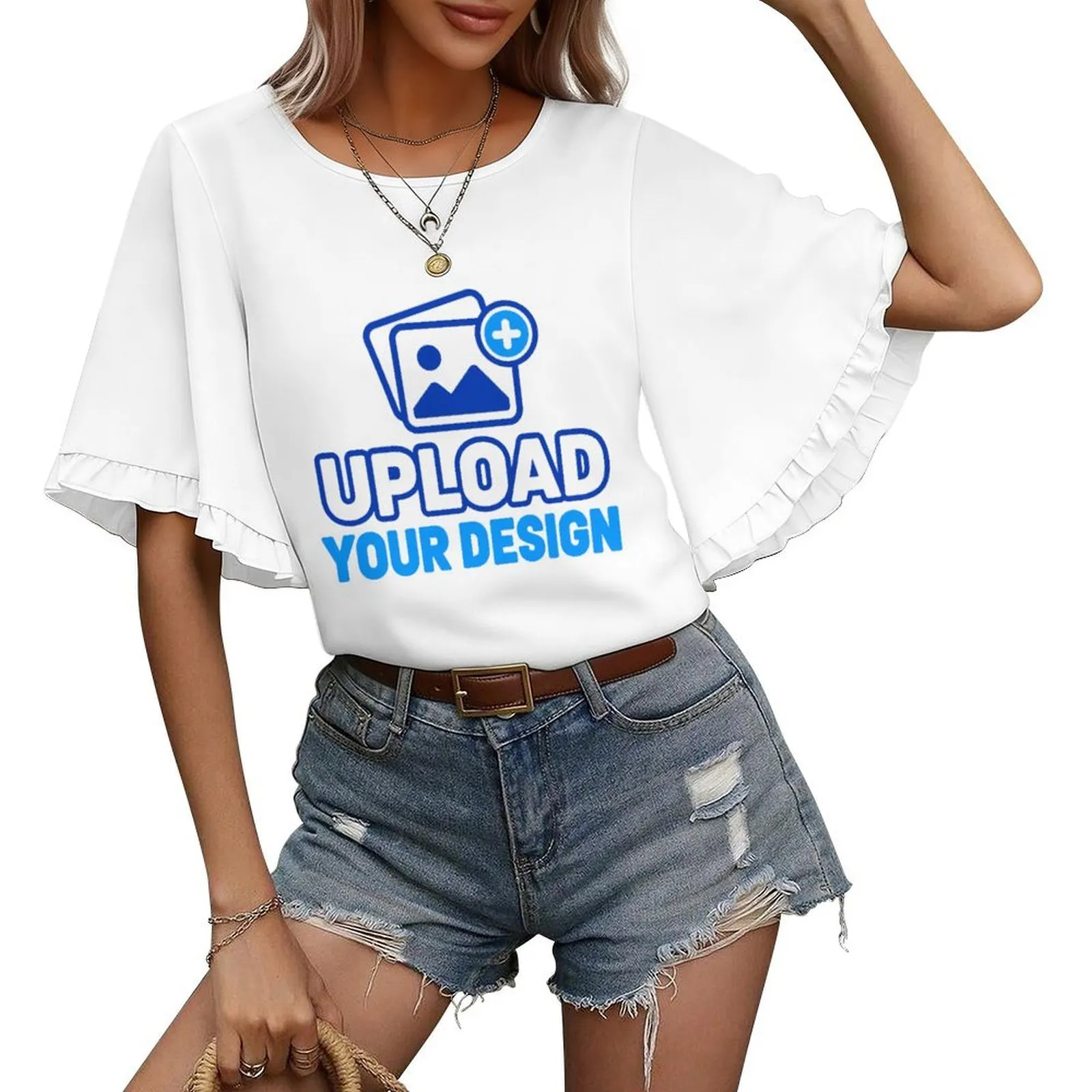 Lace-Hem Bell-Sleeve T-Shirt custom full-print product view 8