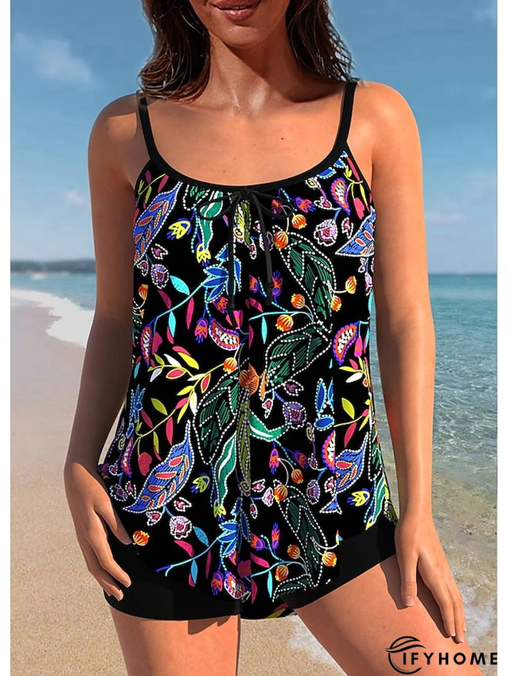 Women's Swimwear Tankini 2 Piece Plus Size Swimsuit 2 Piece Striped Floral Light Blue Black Blue Purple Green Tank Top Bathing Suits Sports Summer | IFYHOME