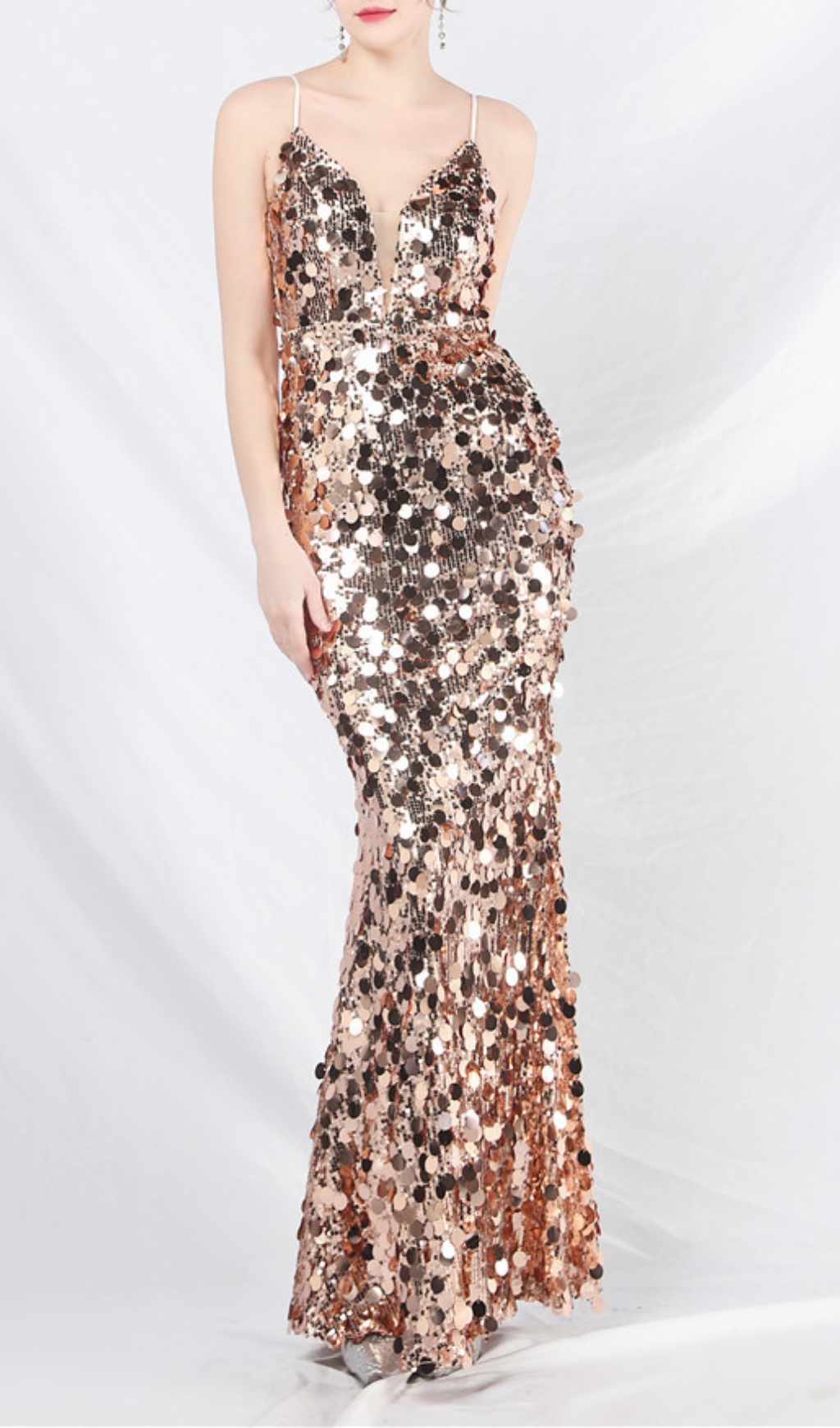 Fashionslee Women Chole Champagne Strappy Sequin Maxi Dress Fashionslee Women Chole Champagne Strappy Sequin Maxi Dress