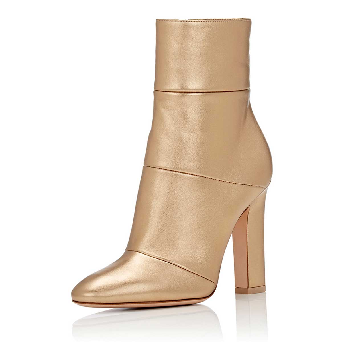 ショートブーツ・ブーティ All New Tiny Gold l Hill Ankle Boots (7 cm, 2 TYPE) Trendy Gold Almond Toe Chunky Heel Short Boots for Women