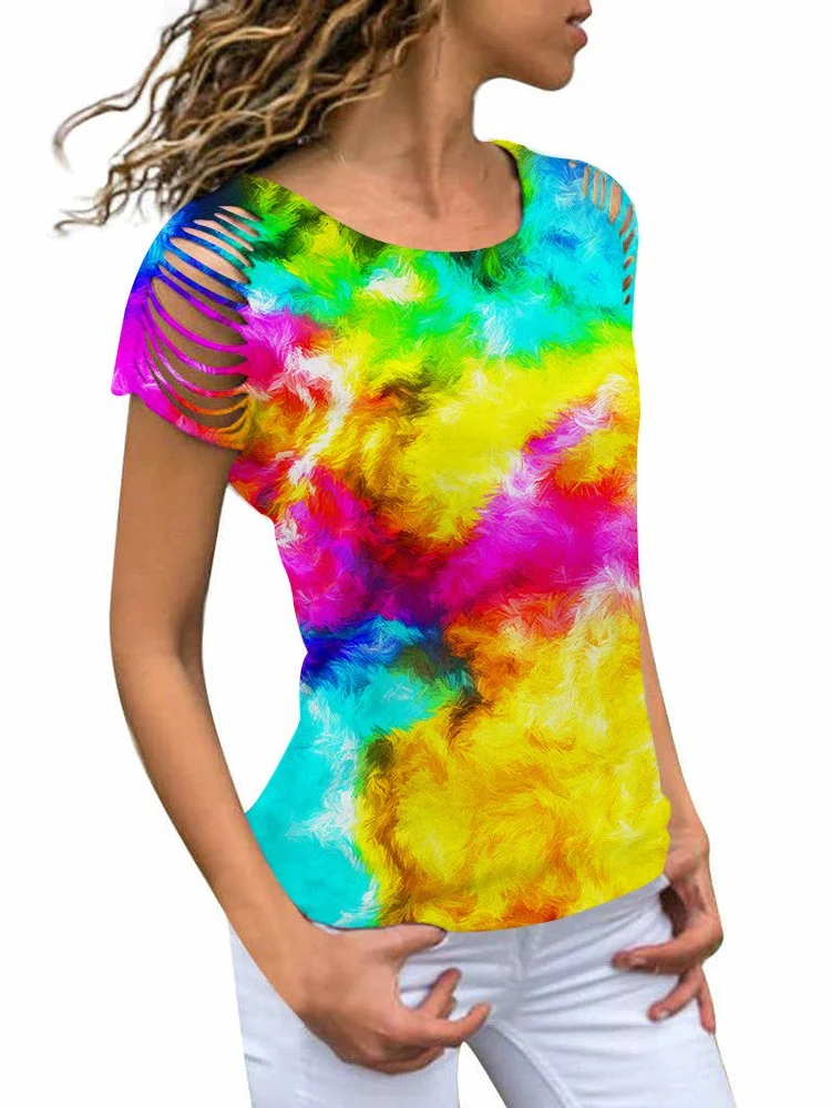 Bestdealfriday Short Sleeve Color Block Crew Neck Casual Shirts Tops 9493344