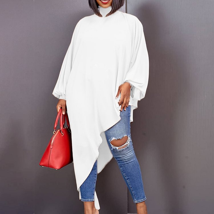 Casual Loose Asymmetric Solid Color Tunic