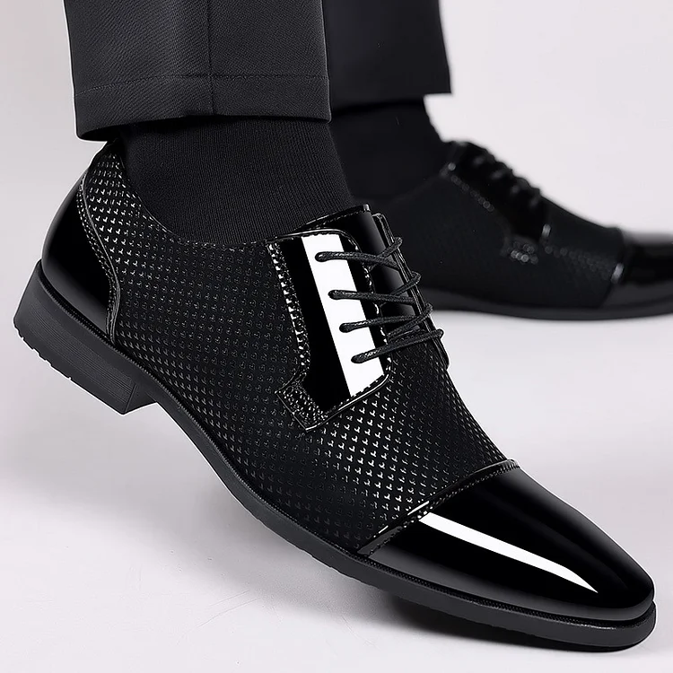 Men's Business Formal Pattern Lace Up Pointy Toe PU Leather Dress Shoes