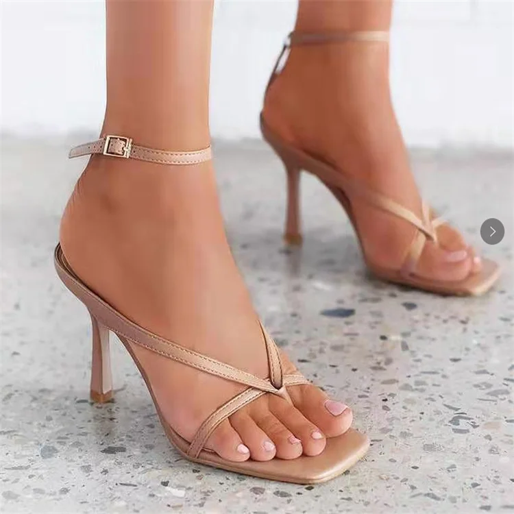 Square Toe High Heels Flip-Toe Sandals Women's Shoes VangoghDress