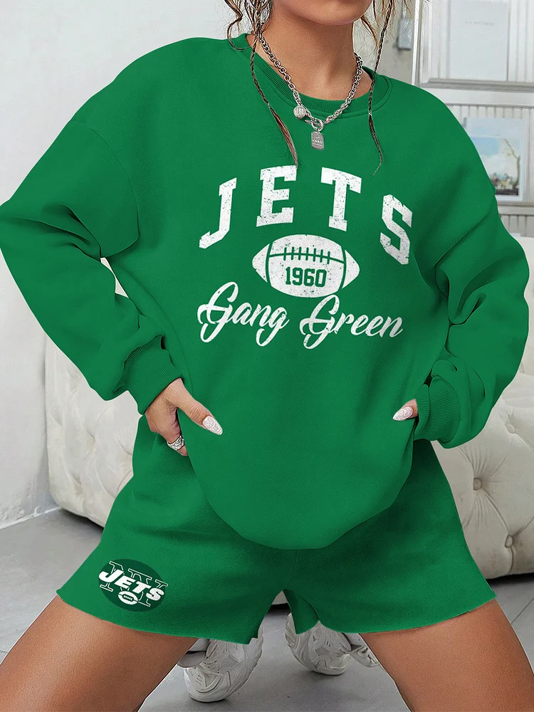 Jets Print Football Sweatshirt & Shorts Set